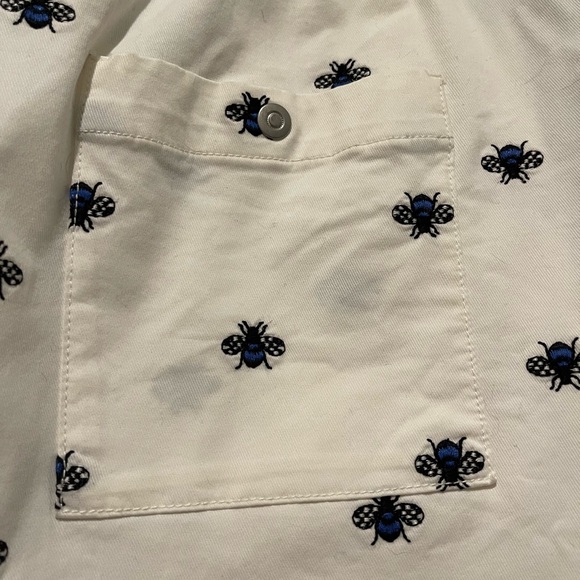 Anthropologie White Drawstring Pants with Embroidered Bees Size L Gently Worn - Picture 6 of 8